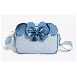 Disney Loungefly Minnie Mouse Crossbody Bag Blue Satin Bow Butterfly Embossed